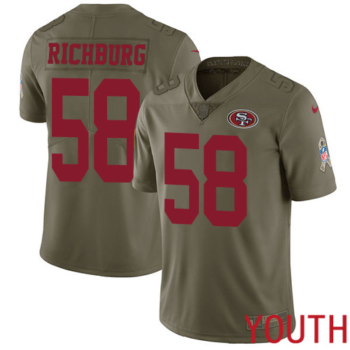 San Francisco 49ers Limited Olive Youth Weston Richburg NFL Jersey #58 2017 Salute to->youth nfl jersey->Youth Jersey